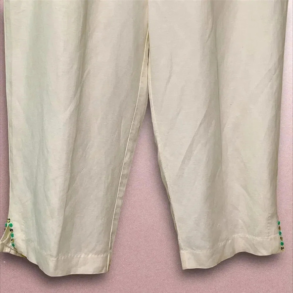 Ruby Rd Linen Blend Crop Straight Leg Pants Beaded Split Hem Plus Size 18W White - Picture 5 of 16